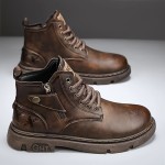 Men's Vintage All-Season Ankle Boots: Durable Leather Lace-Ups with Anti-Skid Sole