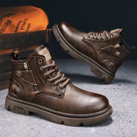 Men's Vintage All-Season Ankle Boots: Durable Leather Lace-Ups with Anti-Skid Sole