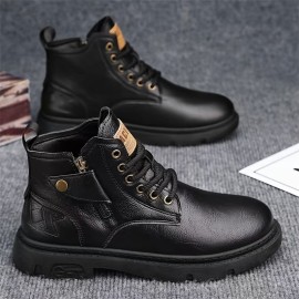 Men's Vintage All-Season Ankle Boots: Durable Leather Lace-Ups with Anti-Skid Sole