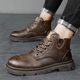 Men's Vintage All-Season Ankle Boots: Durable Leather Lace-Ups with Anti-Skid Sole