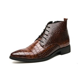 Men's Crocodile Print Oxfords Boots Pointed Toe Fashion Dress Boots