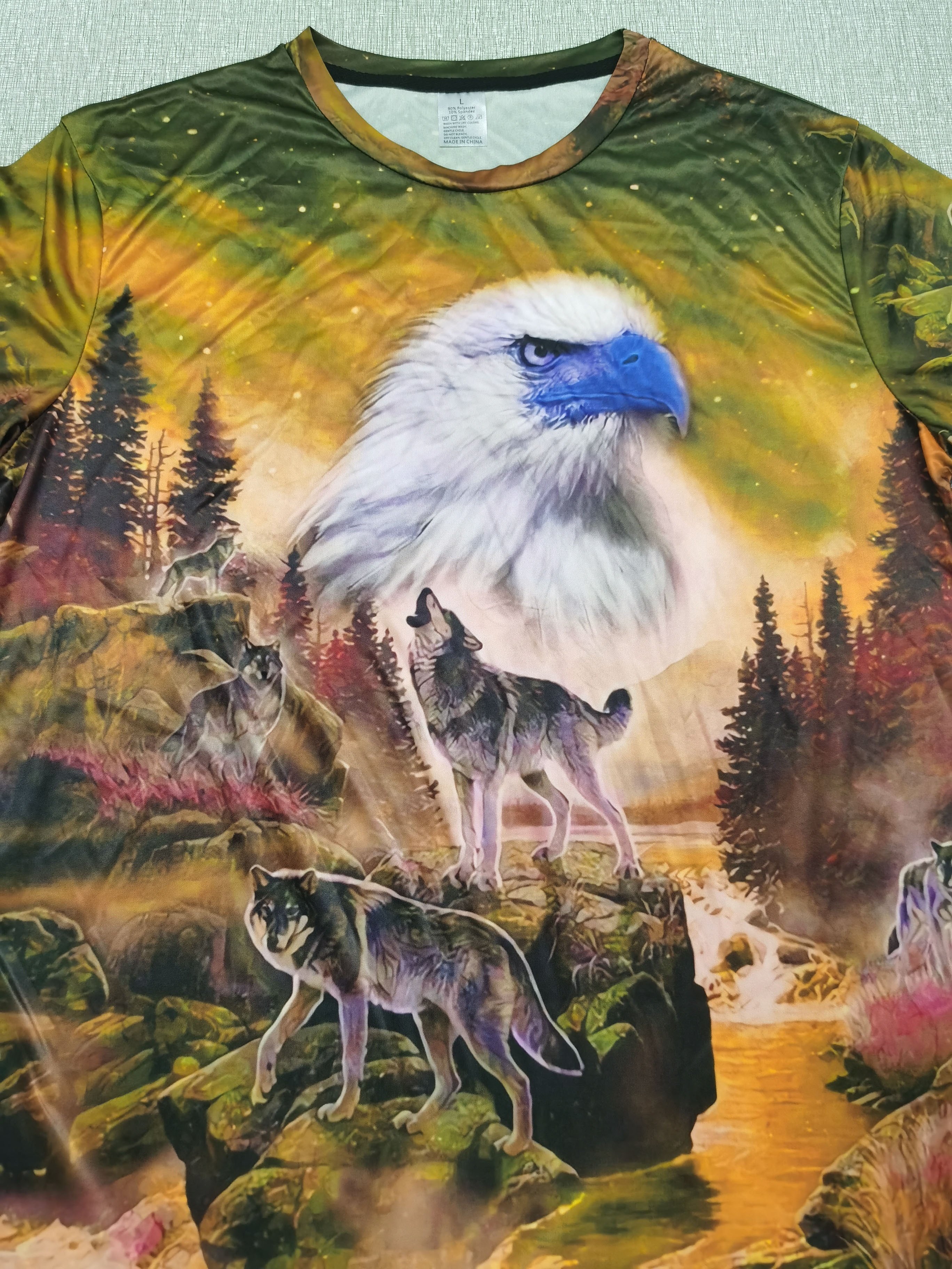 mens novelty wolf bird 3d print round neck t shirt mens clothing details 6