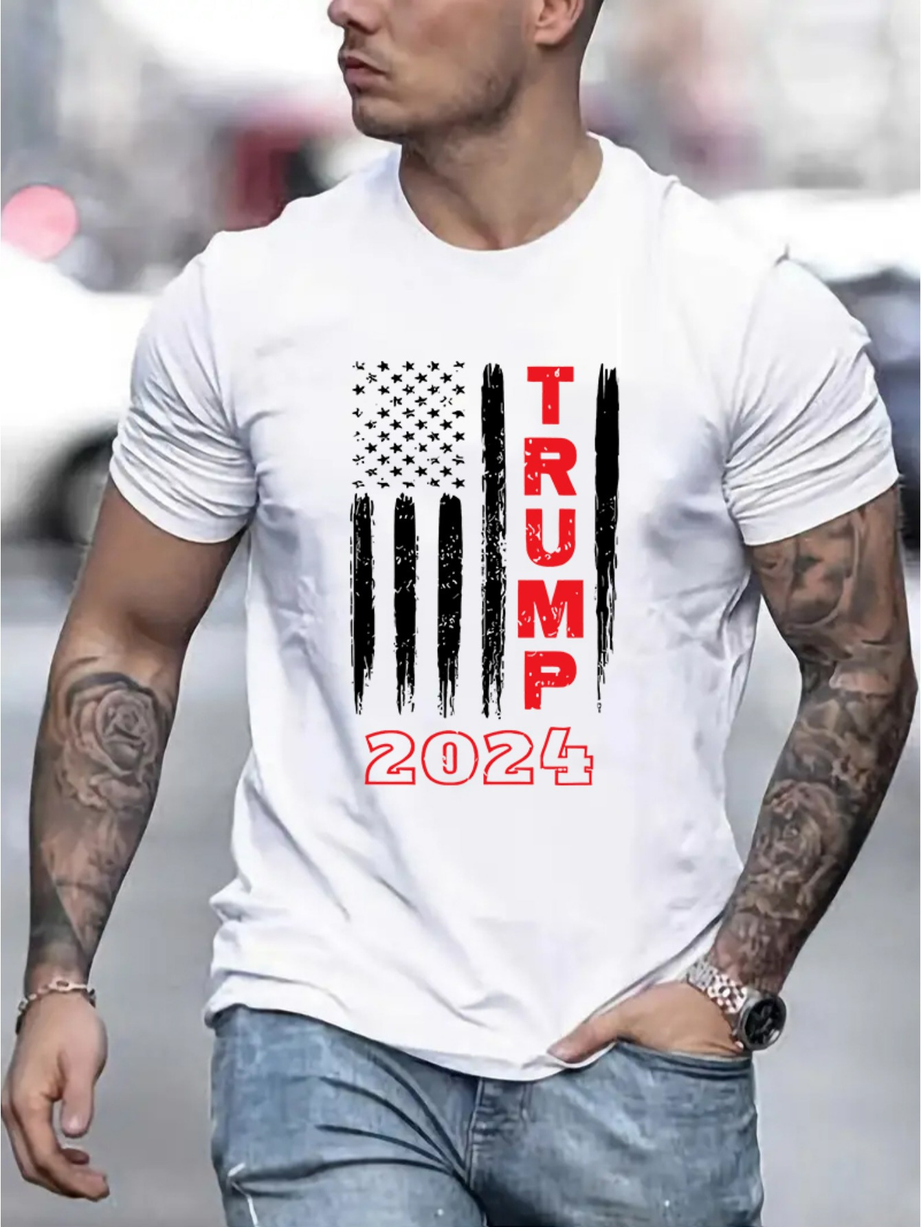 trump 2024 graphic print mens creative top casual short sleeve crew neck t shirt mens clothing for summer outdoor details 21