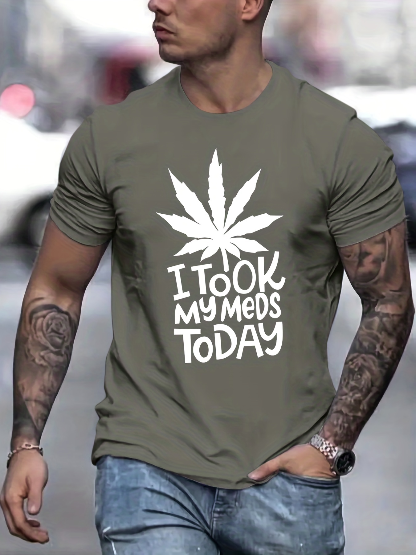 i took my meds today print mens graphic t shirt casual stretch loose tees for summer details 20