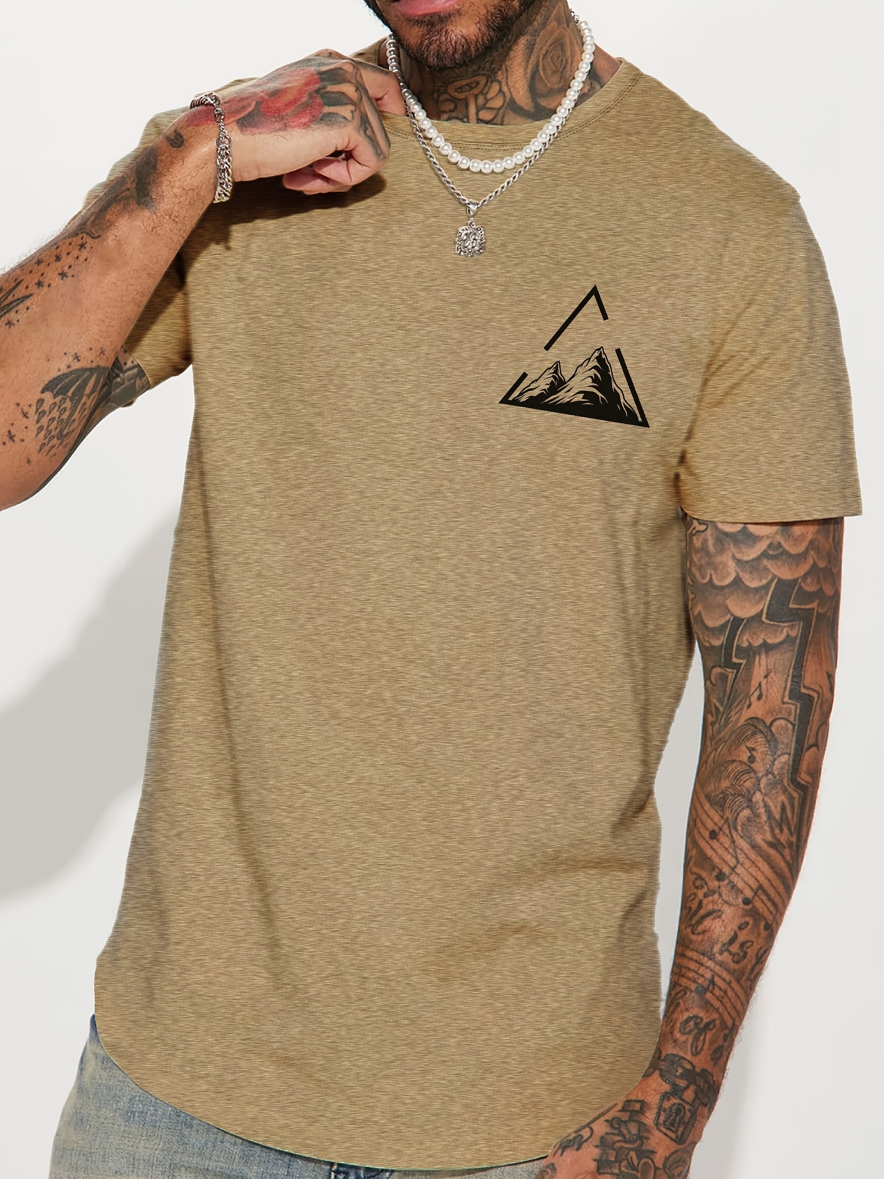 stylish mountain with triangular frame pattern print mens t shirt graphic tee mens summer clothes mens outfits details 18