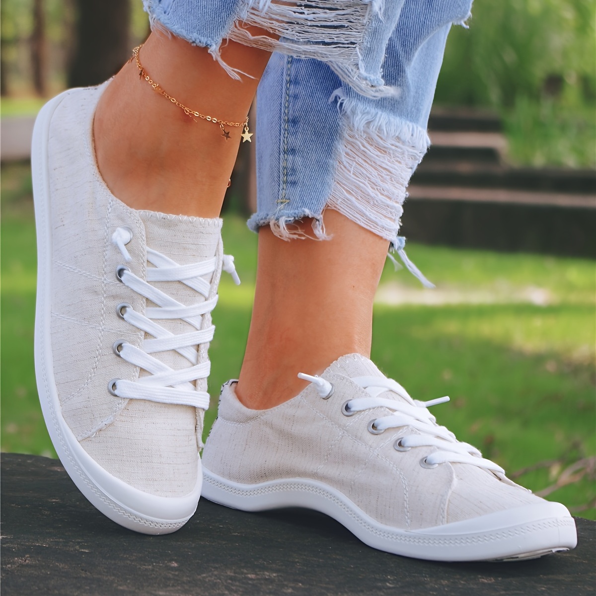 womens flat canvas shoes lace up slip on sneakers lightweight low top loafer shoes details 0