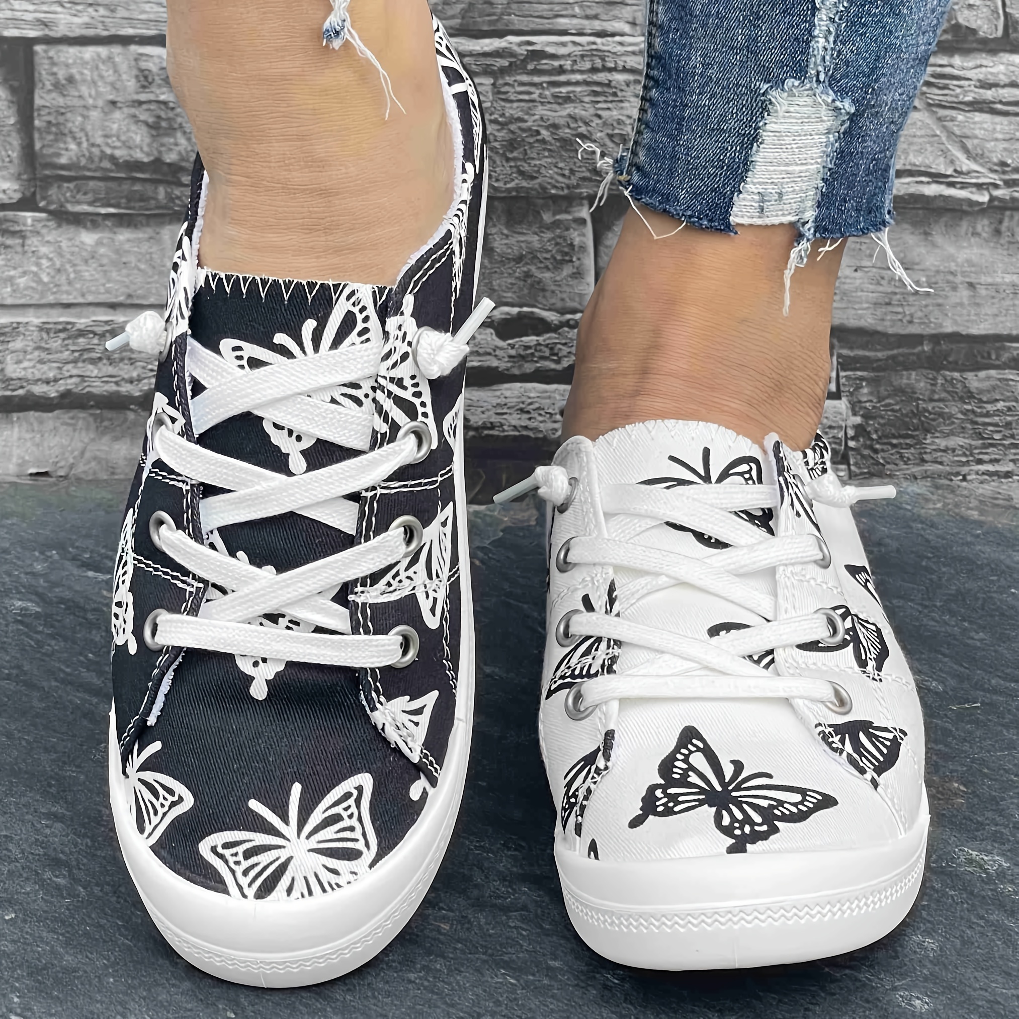 Women s Canvas Sneakers, Fashion Casual Low-Top Shoes, Butterfly Print Comfortable Flat Sports Footwear details 6