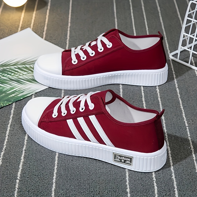 womens solid color casual shoes lace up soft sole lightweight biscuit canvas shoes low top walking comfy shoes details 2